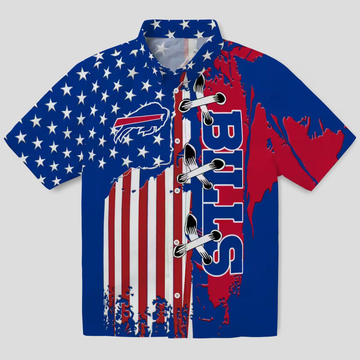 Buffalo Bills Blue Stitched Flag Hawaiian Shirt, NFL Tailgate & Beachwear