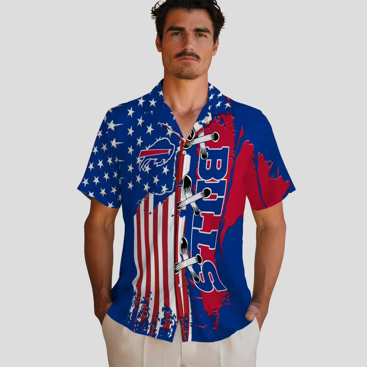 Buffalo Bills Blue Stitched Flag Hawaiian Shirt, NFL Tailgate & Beachwear