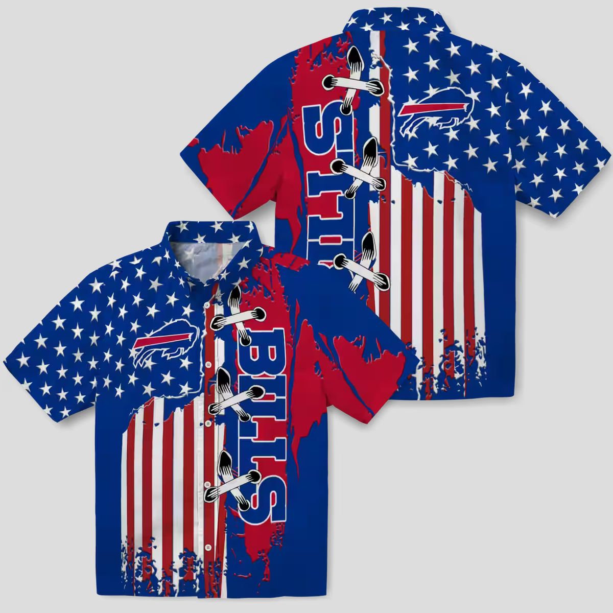 Buffalo Bills Blue Stitched Flag Hawaiian Shirt, NFL Tailgate & Beachwear