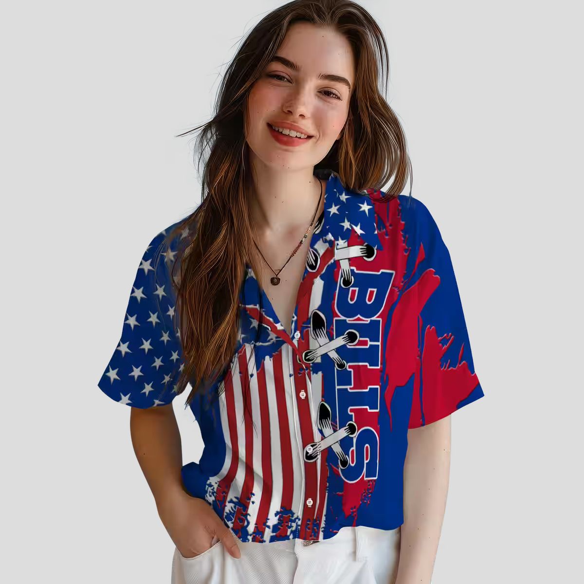 Buffalo Bills Blue Stitched Flag Hawaiian Shirt, NFL Tailgate & Beachwear