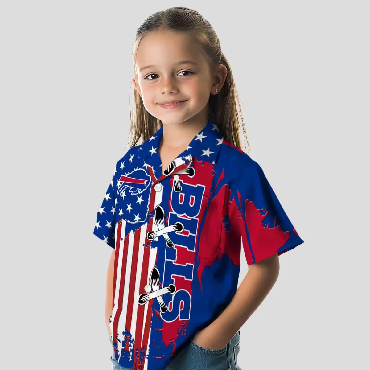 Buffalo Bills Blue Stitched Flag Hawaiian Shirt, NFL Tailgate & Beachwear