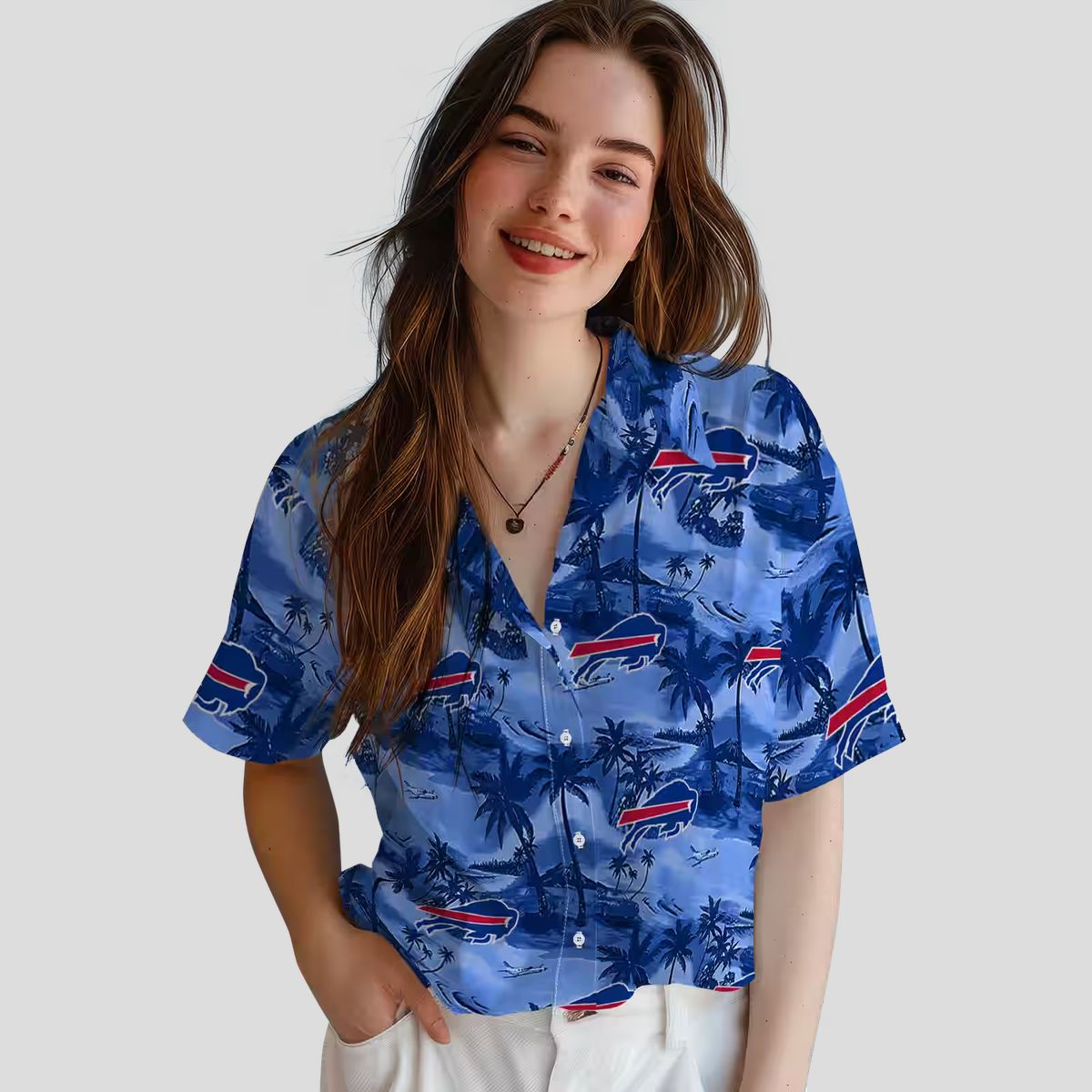 Buffalo Bills Coastal Palms Aloha Shirt, Blue Tropical Hawaiian Shirt