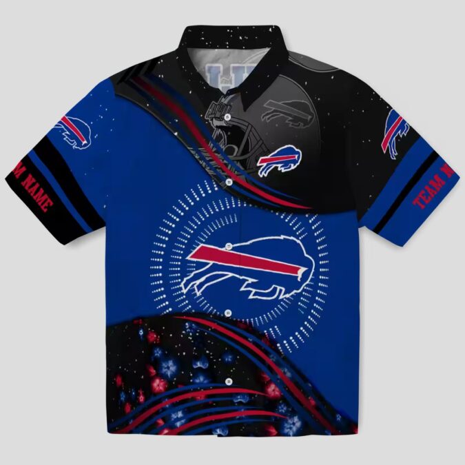Buffalo Bills Football Hawaiian Shirt, Blue & Black Wave Print Summer Aloha