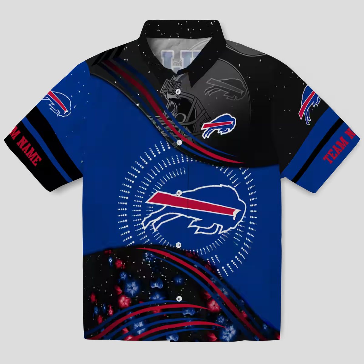 Buffalo Bills Football Hawaiian Shirt, Blue & Black Wave Print Summer Aloha