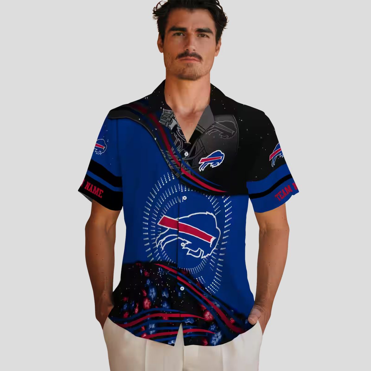 Buffalo Bills Football Hawaiian Shirt, Blue & Black Wave Print Summer Aloha