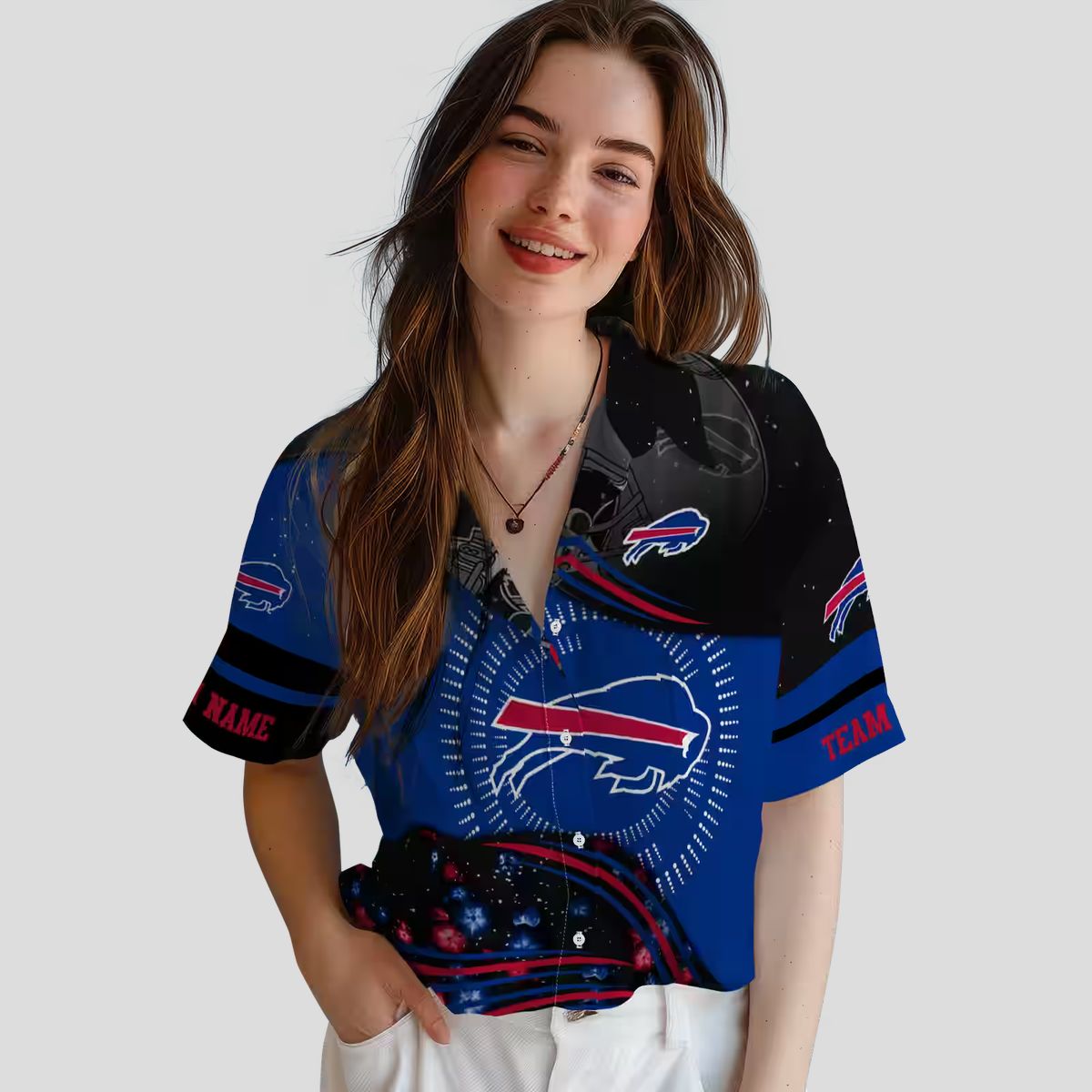 Buffalo Bills Football Hawaiian Shirt, Blue & Black Wave Print Summer Aloha