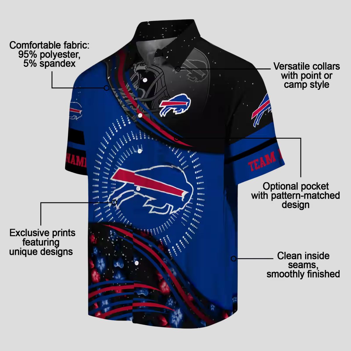 Buffalo Bills Football Hawaiian Shirt, Blue & Black Wave Print Summer Aloha