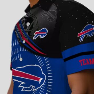 Buffalo Bills Football Hawaiian Shirt, Blue & Black Wave Print Summer Aloha