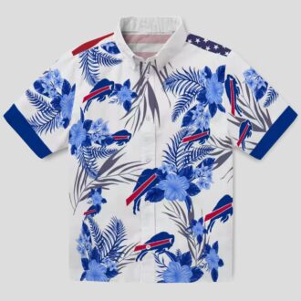 Buffalo Bills Game Day Hawaiian Shirt, Blue & White Patriotic Hibiscus Aloha Outfit