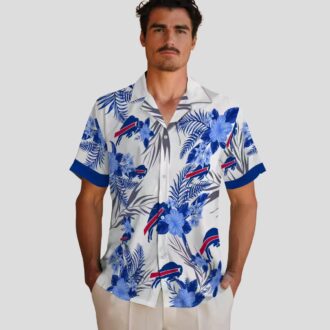 Buffalo Bills Game Day Hawaiian Shirt, Blue & White Patriotic Hibiscus Aloha Outfit