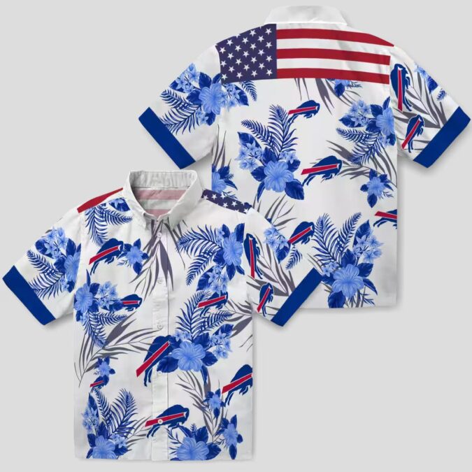 Buffalo Bills Game Day Hawaiian Shirt, Blue & White Patriotic Hibiscus Aloha Outfit
