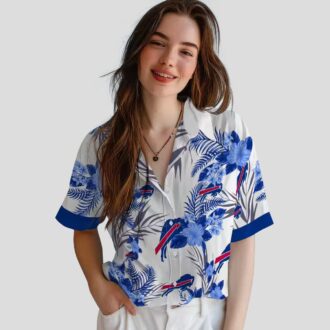 Buffalo Bills Game Day Hawaiian Shirt, Blue & White Patriotic Hibiscus Aloha Outfit