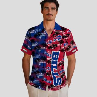 Buffalo Bills Game Day Hawaiian Shirt, Palm Silhouettes Blue NFL Aloha Shirt