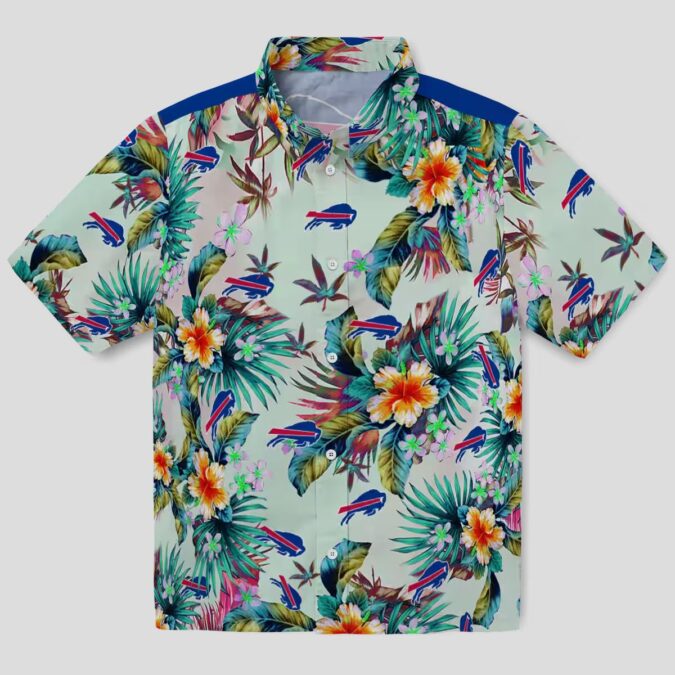 Buffalo Bills Hawaiian Button Up Shirt, Tropical Foliage Green NFL Aloha Shirt for Fans