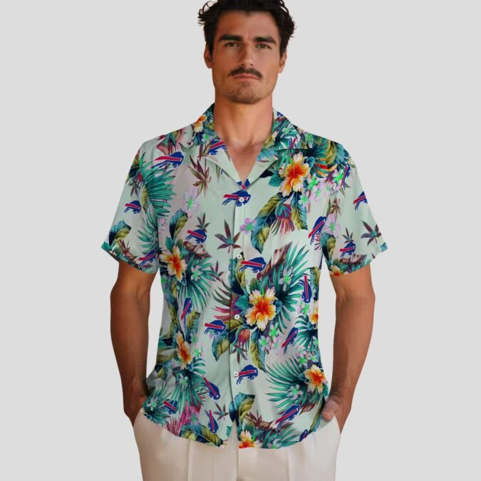 Buffalo Bills Hawaiian Button Up Shirt, Tropical Foliage Green NFL Aloha Shirt for Fans