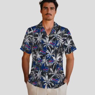 Buffalo Bills Hawaiian Shirt For Fans, Palm Pattern Blue Black Tropical NFL Aloha Shirt