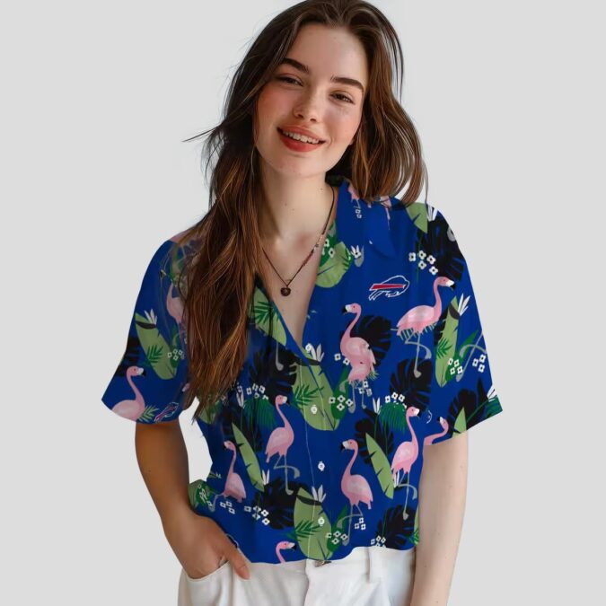 Buffalo Bills Hawaiian Shirt for Men, Blue Flamingo Leaf Motif Print, NFL Football Fan
