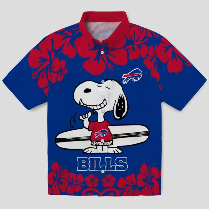 Buffalo Bills Hawaiian Shirt Snoopy Surf Blue White, NFL Tropical Aloha Button Up Shirt