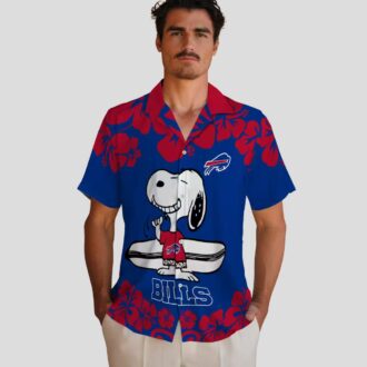 Buffalo Bills Hawaiian Shirt Snoopy Surf Blue White, NFL Tropical Aloha Button Up Shirt