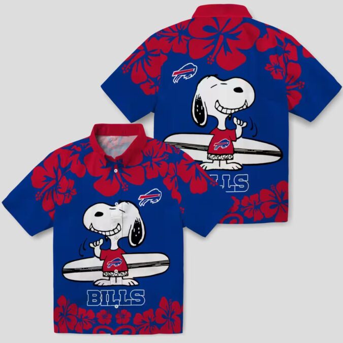 Buffalo Bills Hawaiian Shirt Snoopy Surf Blue White, NFL Tropical Aloha Button Up Shirt