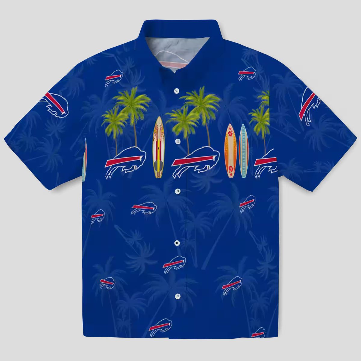 Buffalo Bills Hawaiian Shirt Surfboard Palm Print, NFL Tropical Aloha Button Up Shirt