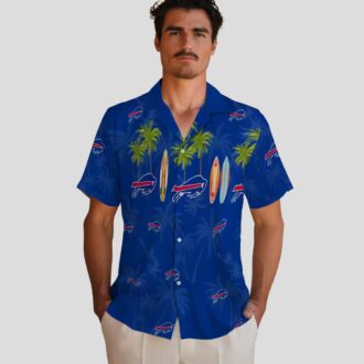 Buffalo Bills Hawaiian Shirt Surfboard Palm Print, NFL Tropical Aloha Button Up Shirt