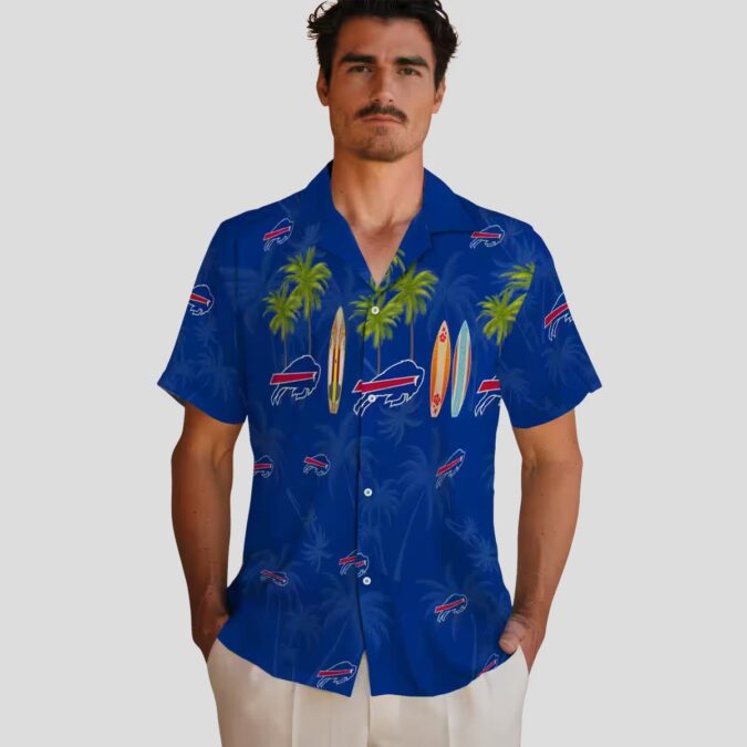 Buffalo Bills Hawaiian Shirt Surfboard Palm Print, NFL Tropical Aloha Button Up Shirt