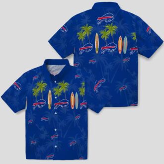 Buffalo Bills Hawaiian Shirt Surfboard Palm Print, NFL Tropical Aloha Button Up Shirt
