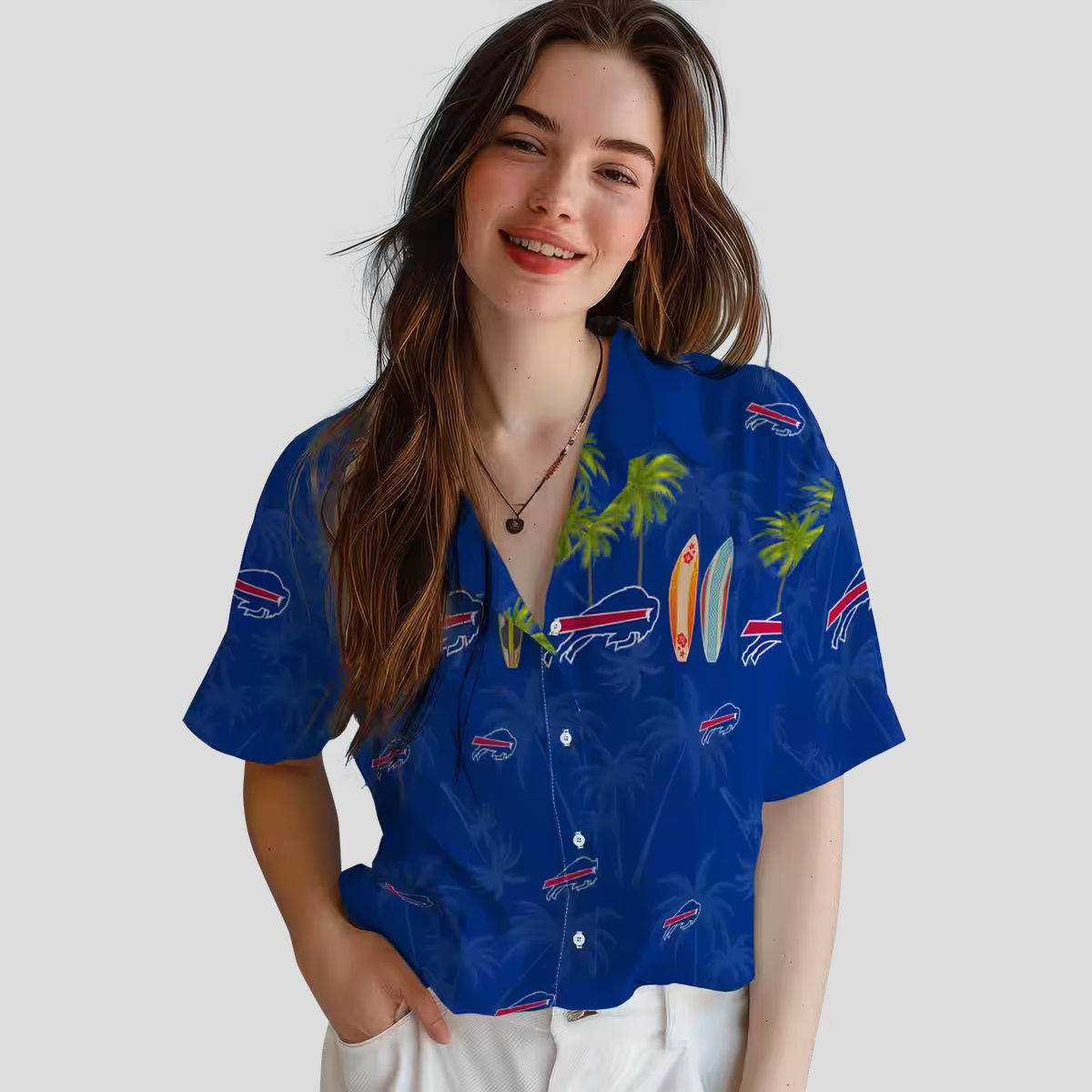 Buffalo Bills Hawaiian Shirt Surfboard Palm Print, NFL Tropical Aloha Button Up Shirt