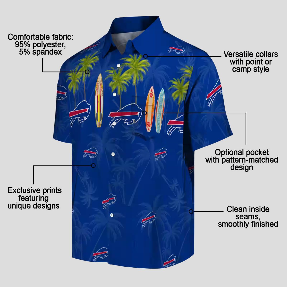 Buffalo Bills Hawaiian Shirt Surfboard Palm Print, NFL Tropical Aloha Button Up Shirt