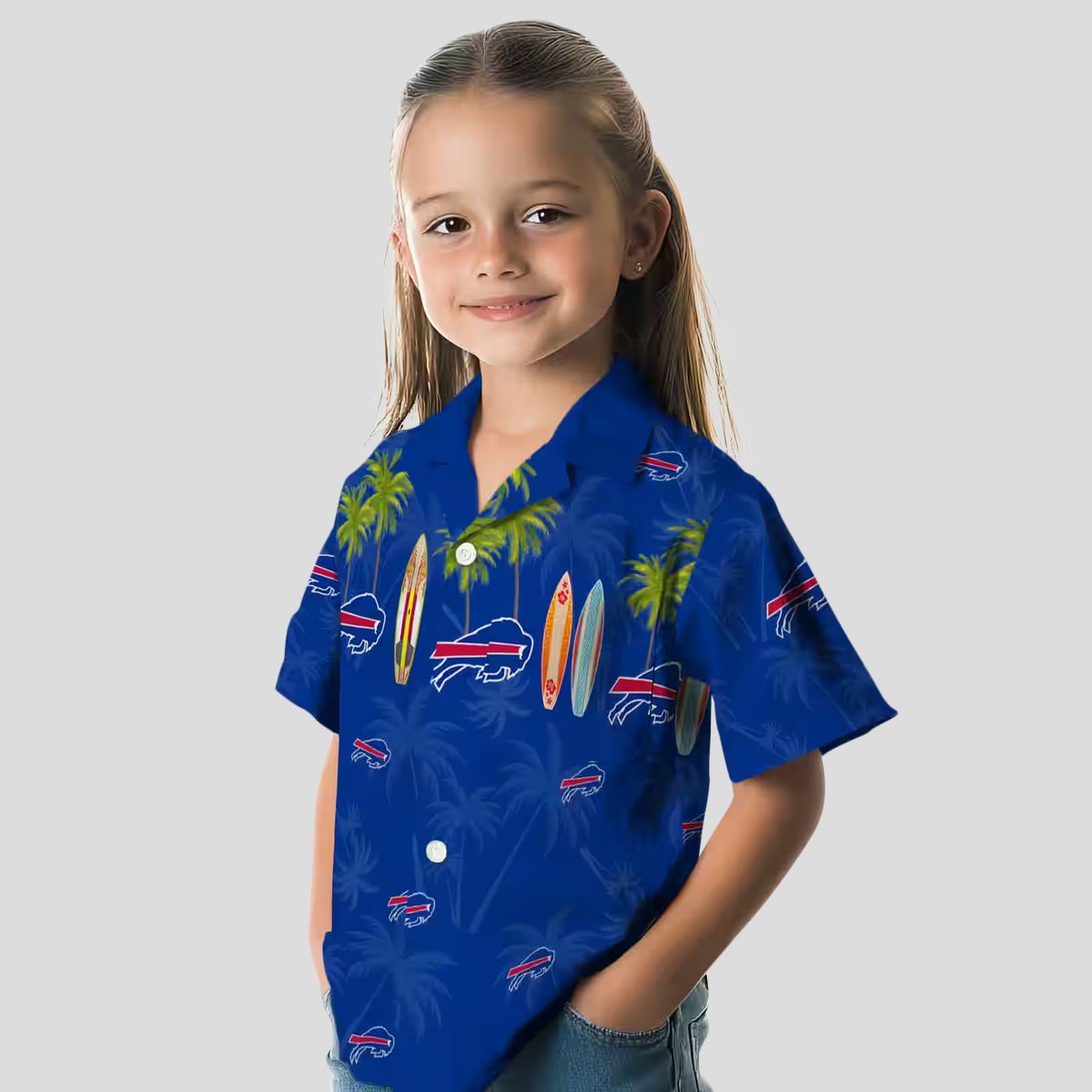 Buffalo Bills Hawaiian Shirt Surfboard Palm Print, NFL Tropical Aloha Button Up Shirt