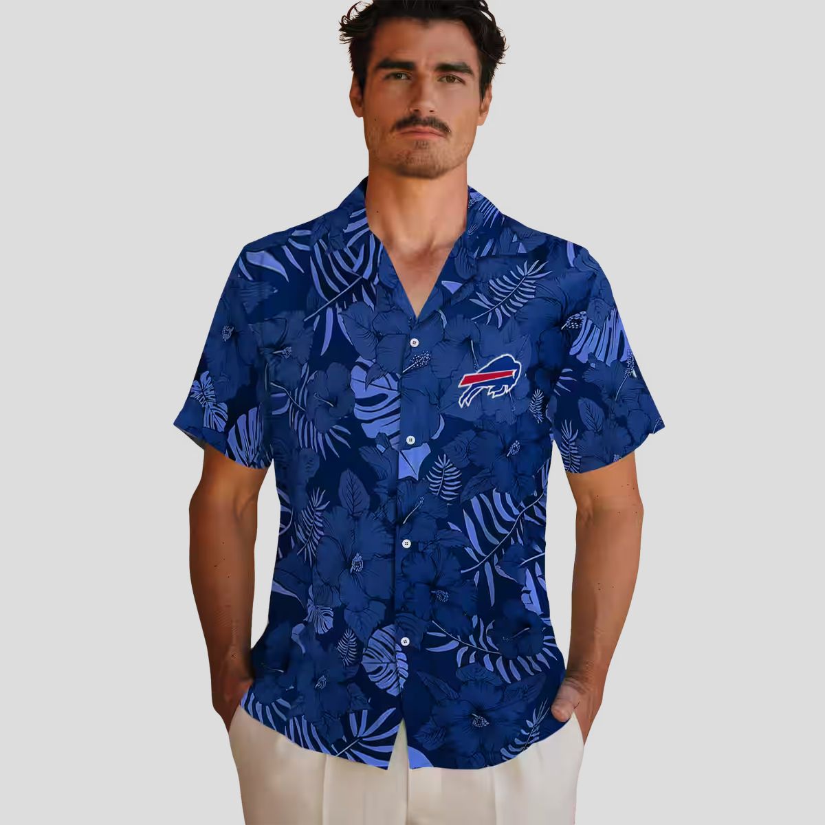Buffalo Bills Jungle Vibes Hawaiian Shirt, NFL Blue Tropical Button Up for Tailgate