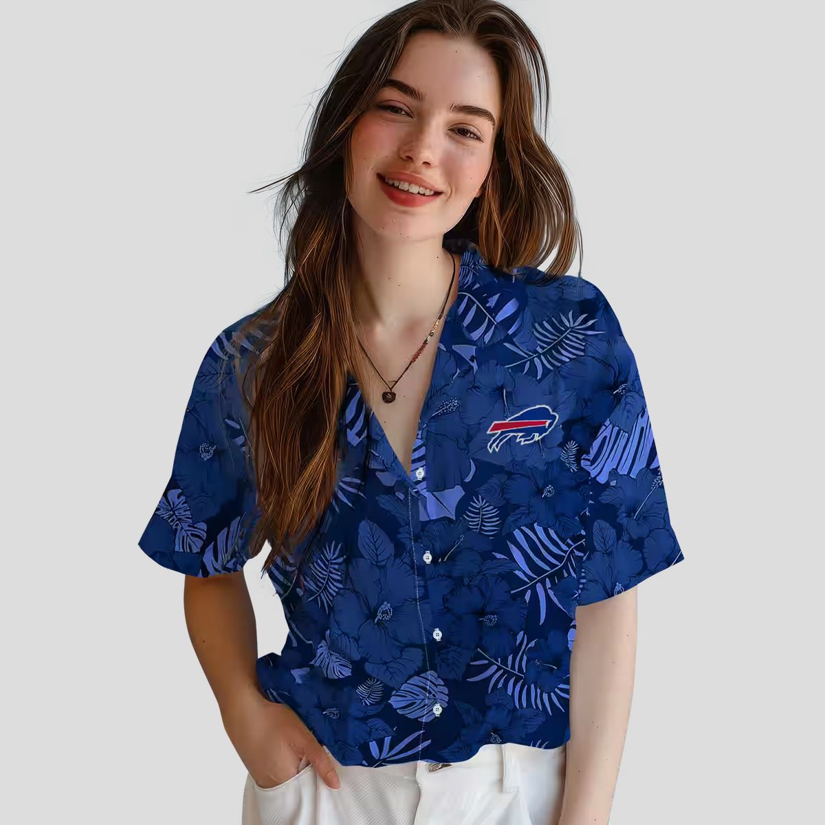 Buffalo Bills Jungle Vibes Hawaiian Shirt, NFL Blue Tropical Button Up for Tailgate