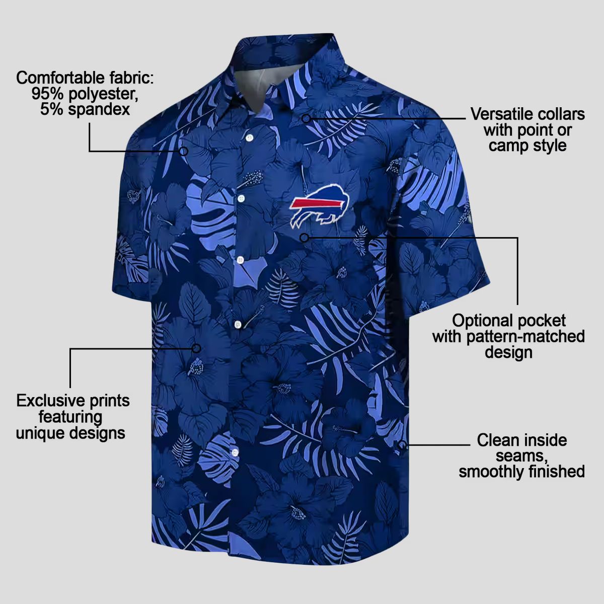 Buffalo Bills Jungle Vibes Hawaiian Shirt, NFL Blue Tropical Button Up for Tailgate