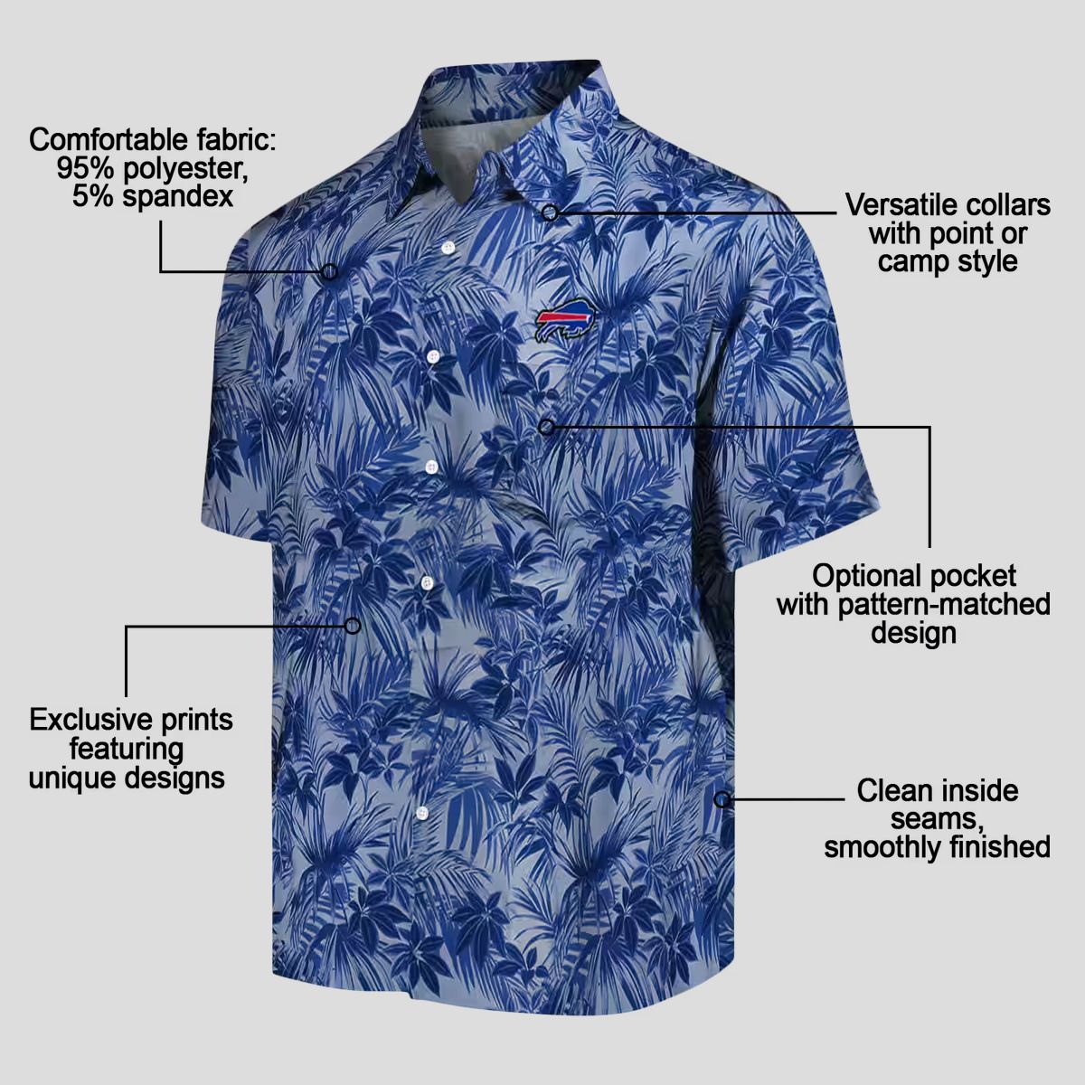 Buffalo Bills Leafy Hawaiian Shirt, Blue Tropical Button Up for NFL Fans