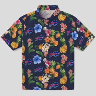 Buffalo Bills NFL Hawaiian Shirt, Navy Blue Hibiscus & Fruit Tropical Button Up