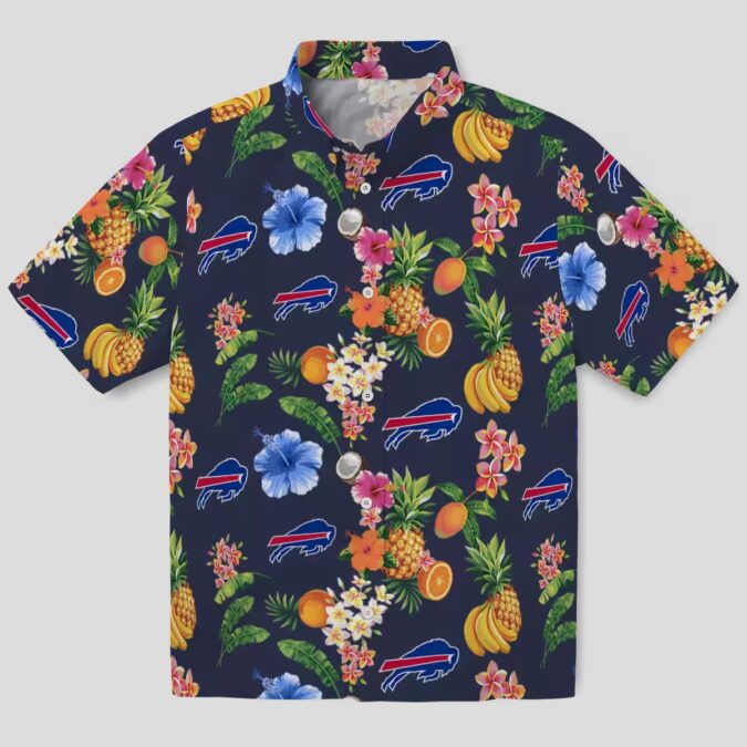 Buffalo Bills NFL Hawaiian Shirt, Navy Blue Hibiscus & Fruit Tropical Button Up