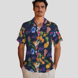 Buffalo Bills NFL Hawaiian Shirt, Navy Blue Hibiscus & Fruit Tropical Button Up