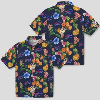 Buffalo Bills NFL Hawaiian Shirt, Navy Blue Hibiscus & Fruit Tropical Button Up