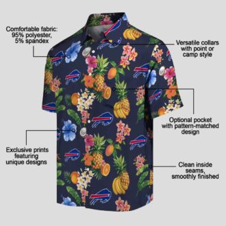 Buffalo Bills NFL Hawaiian Shirt, Navy Blue Hibiscus & Fruit Tropical Button Up