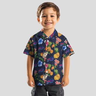 Buffalo Bills NFL Hawaiian Shirt, Navy Blue Hibiscus & Fruit Tropical Button Up