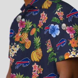 Buffalo Bills NFL Hawaiian Shirt, Navy Blue Hibiscus & Fruit Tropical Button Up
