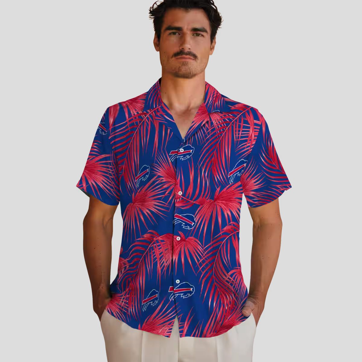 Buffalo Bills Summer Tailgate Hawaiian Shirt, Blue Leafy Palms Aloha Shirt