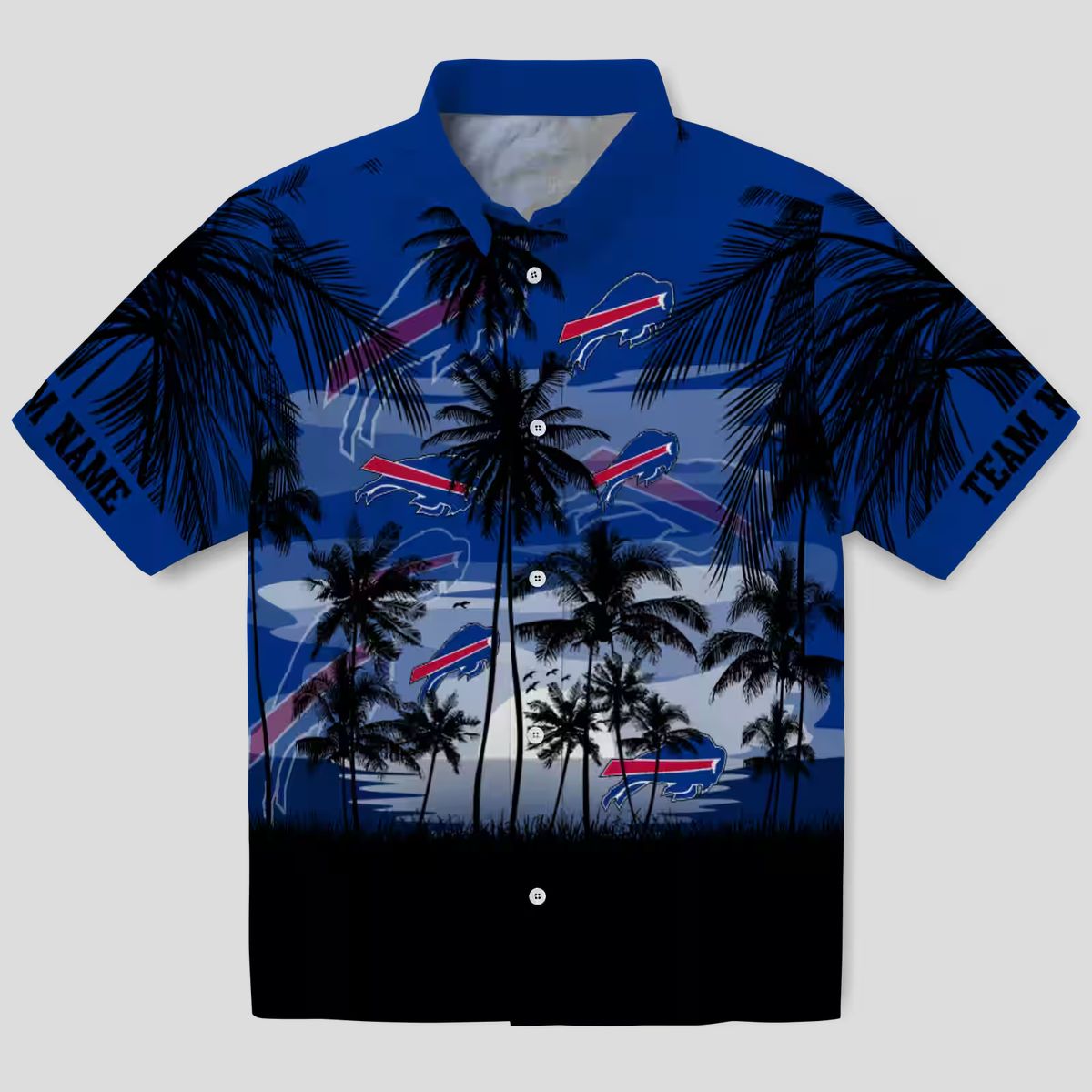 Buffalo Bills Sunset Scene Blue Black Hawaiian Shirt, Custom NFL Fan Game Day Outfit