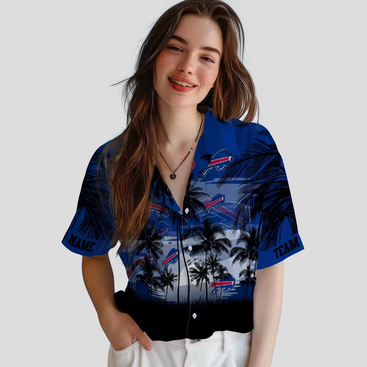 Buffalo Bills Sunset Scene Blue Black Hawaiian Shirt, Custom NFL Fan Game Day Outfit