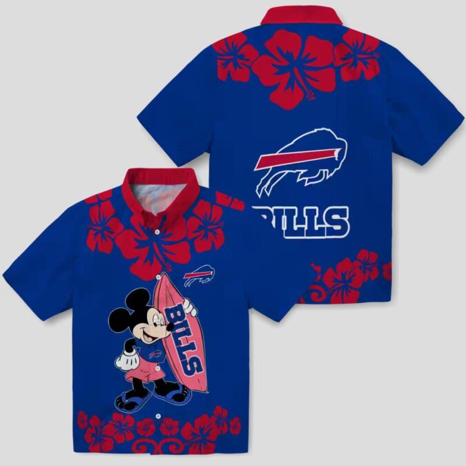 Buffalo Bills Surfing Mickey Hawaiian Shirt, NFL Tropical Game Day Beachwear