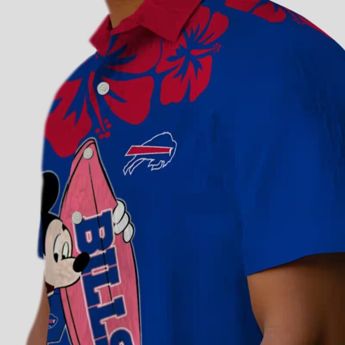 Buffalo Bills Surfing Mickey Hawaiian Shirt, NFL Tropical Game Day Beachwear