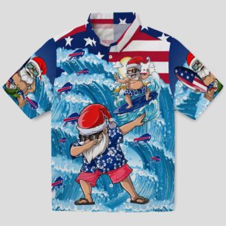 Buffalo Bills Surfing Santa Funny Hawaiian Shirt, Blue Tropical NFL Aloha Shirt for Fans