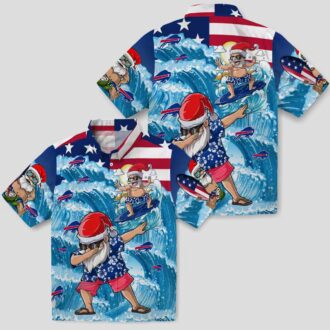 Buffalo Bills Surfing Santa Funny Hawaiian Shirt, Blue Tropical NFL Aloha Shirt for Fans