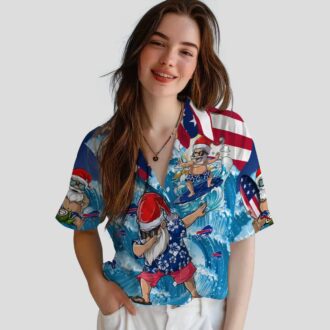 Buffalo Bills Surfing Santa Funny Hawaiian Shirt, Blue Tropical NFL Aloha Shirt for Fans